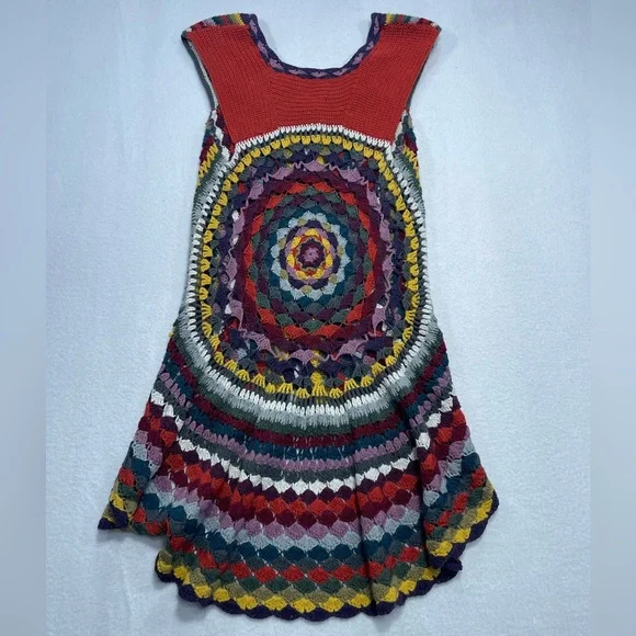 Lulumari Multicolor Crochet Vest Boho Festival Open Knit Tunic Hippie Small - Picture 3 of 5